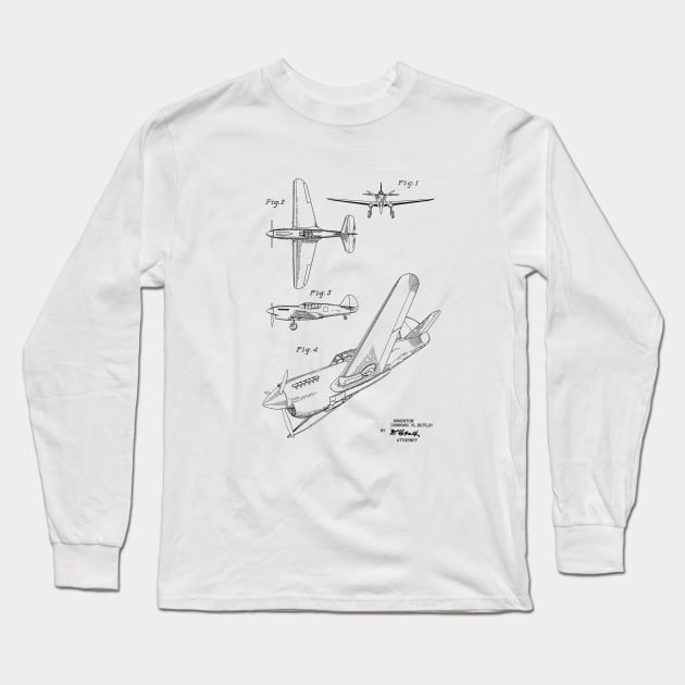 Airplane Vintage Patent Drawing Funny Novelty T-Shirt Long Sleeve T-Shirt by TheYoungDesigns